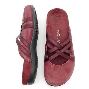 Vionic Rest Claire Slip On Mule Wine Burgundy Comfort Orthopedic Shoe Size 6